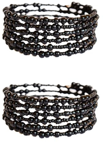 Tembo Crafts Handmade - Set of 2 Handmade Beaded Bracelets - Obsidian Black