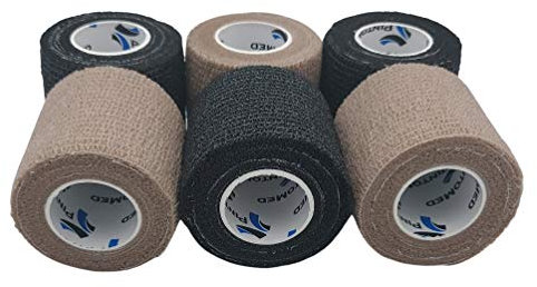 PintoMed - Bandage Cohésif - 6 Rouleaux 3 Beige + 3 Noir X 5 cm X 4,5 mts Autoadhésif, Sports Bande, Premiers Secours Adhésif, Vet Wrap