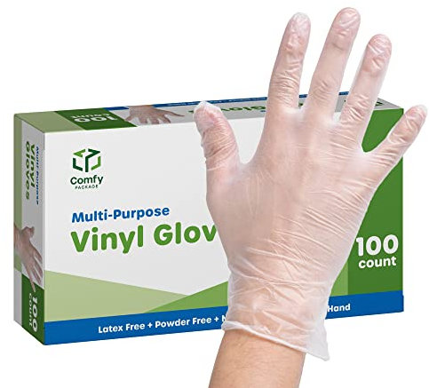 Comfy Package [100 Count Disposable Vinyl Gloves, Powder Free, Latex Free, Clear Gloves for Cooking and cleaning - X-Large
