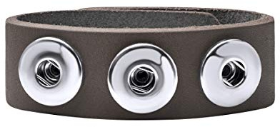 Quige damer 18 mm tryckknapp chunk armband i läder grå skugga justerbar 18,5 – 20,5 cm för klicka knappar