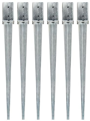 vidaXL 6x Picas de Tierra Punta Lanza Estaca Clavijas de Suelo Jardín Terraza Patio Parque Aire Libre Acero Galvanizado Plateado 8x8x91 cm