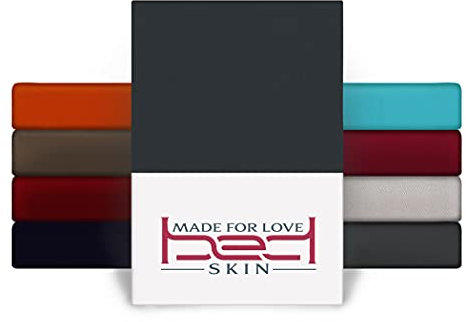 Bedskin Premium Topper Spannbettlaken 180x200 & 200x200 cm – 100% Baumwolle, Jersey Spannbetttuch, für Topper bis 10 cm Höhe (Anthrazit)