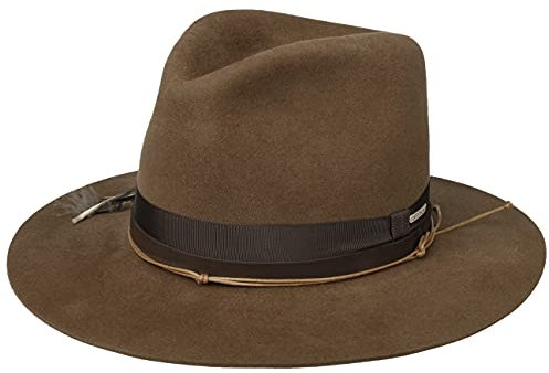Stetson Linto High Crown Haarfilzhut Filzhut Herrenhut Damenhut Damen/Herren - Made in The EU mit Futter, Lederband, Ripsband Winter Herbst-Winter - 57 cm Dunkelbeige