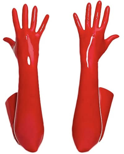 LXLUOO Gants Longs Sexy en Cuir Synthétique pour Femme - Élégants, Aspect Mouillé Brillant - Satin, Rouge M (60cm/23.6in)