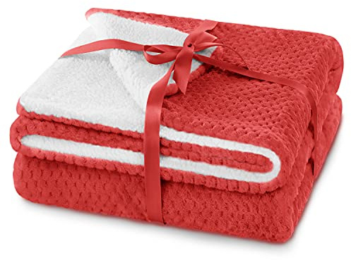 AmeliaHome Kuscheldecke 170x210 cm zarte Steppung Sherpa Lammfelloptik Wohndecke Shleepy Rot