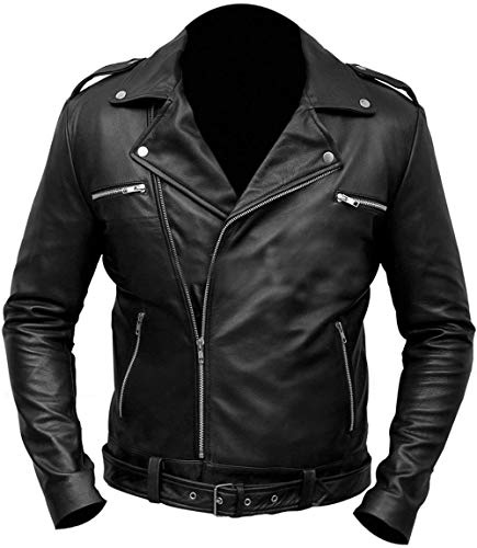 Aksah Fashion Chaqueta de piel negra para motociclista Walking Dead Negan para hombre, Piel auténtica., M