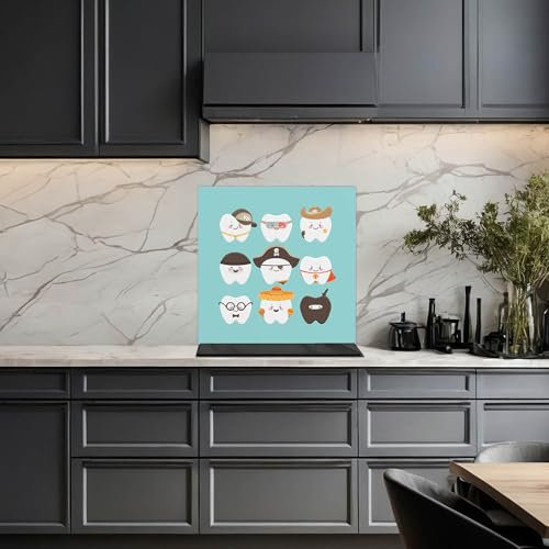 banjado Küchenrückwand Glas ohne Bohren 40x40cm – Glasrückwand Küche mit Motiv Neun Zähne/Spritzschutz Küchenrückwand Glas/selbstklebende Küchenrückwand Platte - magnetisch & beschreibbar