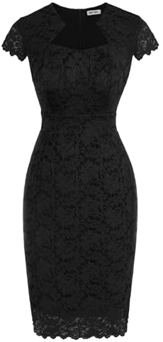 Black Lace Bodycon Dress for Women Knee Length Pencil Dress for Work XL