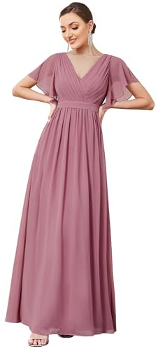 Ever-Pretty Women's V-Neck Ruffle Sleeves Ruched Bust Chiffon Floor Length Bridesmaid Dresses 0164A