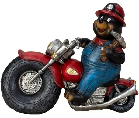LaBelleHome Cooler Maulwurf Gartenzwerg auf einem Motorrad Höhe 26 cm Breite 31 cm Gartendekoration