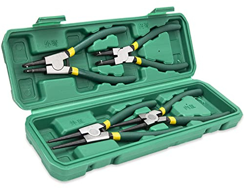 4 PCS Snap Ring Pliers Set, Heavy Duty Circlip Pliers Kit 7 Inch for Snap Ring Removal tool Retaining Straight Bent Lock Ring Pliers Set with Storage Case