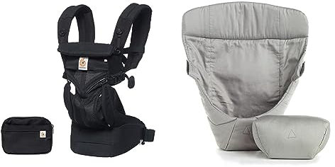 Ergobaby Babytrage für Neugeborene ab Geburt bis 20kg, 4in1 Omni 360 Cool Air Mesh Kindertrage Tragesystem, Onyx Black & Performance Kollektion Neugeborenen-Einsatz