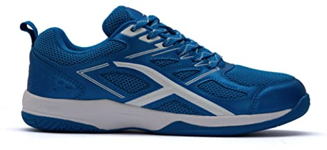 HUNDRED Xoom Non-Marking Professional Badminton Shoes for Men | Material: Faux Leather | Suitable for Indoor Tennis, Squash, Table Tennis, Basketball & Padel (Blue/White, Size: EU 44, UK 10, US 11)