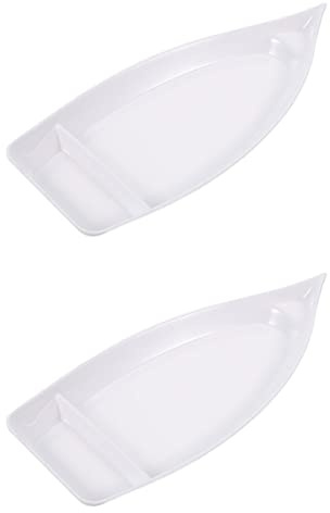 UPKOCH Sushi Boat Shape Plate 2 Pack Melamine Sushi Serving Tray Japanese Style Sashimi Plate Snack Appetizer Dish for Home Restaurant Dining Table Decor, 10.22 x 4.64 Inch, White