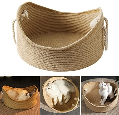 Cama para Gatos de Mimbre Tejido a Mano, Casa de Mascota Interior, Nido C¨®modo para Gatitos