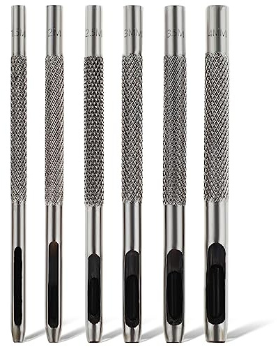 6Pcs Leather Hole Punch Tools - Assorted 1.5-4MM Hollow Punches for Leather Watch Band, Belt, Gasket