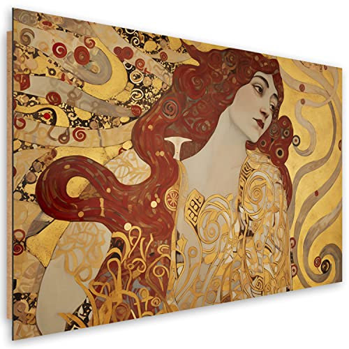 Feeby Bilder Schönheit Gustav Klimt Frau 120x80 cm 1 tlg Schlafzimmer Modern Deco Panel MDF Kunstdruck Wand Bild Wanddeko Design Wohnzimmer Büro Flur Hotel Spa Abstrakt Jugendstil Gold