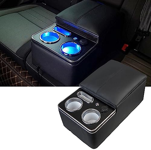 Dexepe Upgrade Center Console Organizer with Cup Holder& Phone Holder for Car & Van & Truck Floor Cab Back Bench Seat Armrest Middle Storage Box - Black