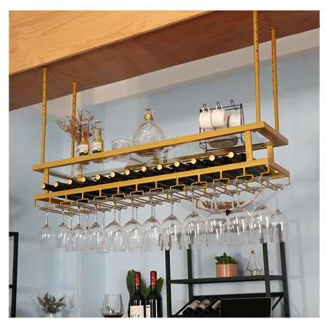 LIGUOYI Weinglashalter Regal, Stemware-Racks Decke Breite Und Höhe Verstellbar Rail Weinglashalter Leicht Zu Montieren Gläserhalter Stielgläser Halter, Für Hausbar Küche Bar Pub Restaurant