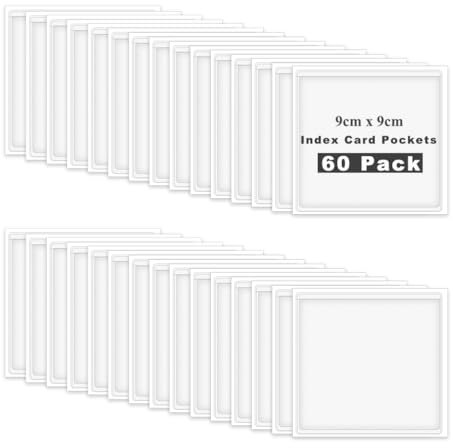 60 Stück Etikettenhalter Selbstklebend, 9 x 9 cm Transparent Etikettenhalter Visitenkartenhüllen Selbstklebende für Briefkasten, Schubladen