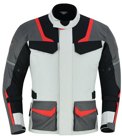 BTR BORN TO RACE Men's Motorbike Motorcycle Cordura Textile Fabric Waterproof 3/4 Armoured Protectors Jacket (US, Alpha, Large, Regular, Regular, Black/Grey)