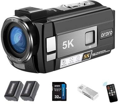 ORDRO AE20 Caméra vidéo numérique 5K Vlogging, Zoom numérique 16x pour Voyage Youtube, caméscope de Vision Nocturne avec Grand Angle 95°, Mode WDR, Stabilisateur EIS