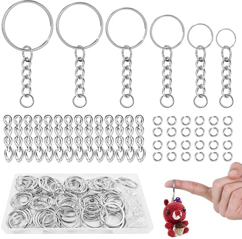 VEPEPE 180 Stück Kleine Schlüsselringe mit Kette & Spaltringe Edelstahl Silber Schlüsselanhänger Kette 12/15/20/25/28/30mm Schlüsselanhänger Ringe für Bastelarbeiten