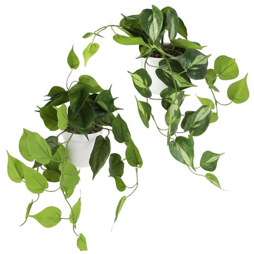 MIGUBIGU 2tlg Kunst Efeu Tuten 45CM, Monstera Fake Künstliche Zimmerpflanze Monstera Groß Tropical Splitphilo, Kunstpflanze Splitphilo in Töpfen für Balkon, Zimmer, Wohnzimmer, Badezimmer Deko