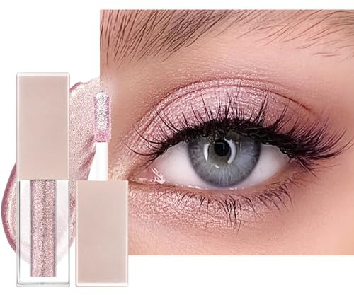 Diamond Shimmer Ombre à paupières liquide séchage rapide longue durée Applicateur, stylo eyeliner liquide pigmenté Éclat fin pour le maquillage des yeux (rose fantaisie)