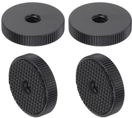sourcing map 4Pcs Flat Knurled Nut - 1/4-20 x 1 x 0.26 Thumb Nuts Lock Adjusting Nuts, Aluminum Alloy Female Thumb Wheel Lock Nut, Black