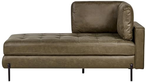 Beliani Chaiselongue Kunstleder grün rechtsseitig mit Kissen Metallgestell modern Rebais