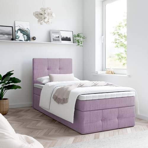 Generisch Boxspringbett MERA Premium MINI mit Bettkästen + Topper T25, Einzelbett, Stauraum (Rosa: Aura 09, 80x200 cm)