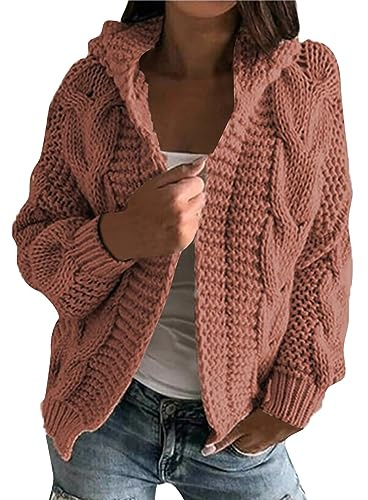 Strickjacke Damen Kurz Grobstrick Pullover Strickjacken Damen Warm Oversize Grobstrickjacke Dicke Open Front Cardigan Frauen Elegant Strickmantel Langarm Casual Übergangsjacke Laternenärmel