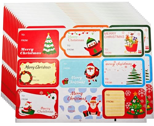 ZHIYE 144 Pcs Christmas Labels Stickers, Self Adhesive Christmas Tags Stickers Xmas Name Gift Labels for Present Envelope Wrapping Paper Cards, 01