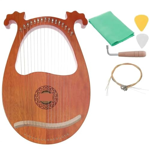 XPJYUA Lyre Harp 16 Saiten Holz Mahagoni Leier Harfe Instrument mit Tonabnehmer Stimmschlüssel Reinigungstuch Anfänger Geschenk Musikinstrument(Burlywood)
