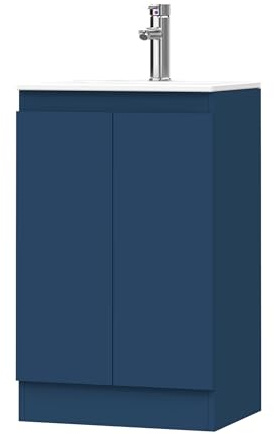 BELOFAY Vanity Unit with Basin | 500mm Bathroom Vanity Units with Basin | With White Ceramic Bathroom Sink | Floor Standing Blue Sink Unit | Soft Close Hinges & 1 Tap Hole | Waste Included