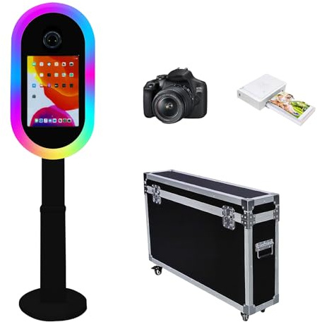 Photomaton pour iPad 10,2, 11, 11, 32,8 cm et pour appareil photo, télécommande, étui de vol, support portable 2 en 1 pour selfies, événements de location de fête (noir, ensemble complet)