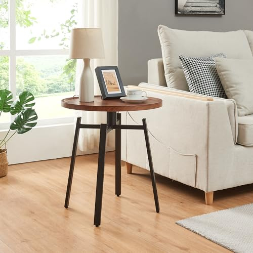 [en.casa] Table d'Appoint Polyvalente Petite Table Basse Ronde Design Exceptionnel Bout de Canapé Support de Plantes Chevet pour Chambre Salon Bureau Entrée Robuste MDF Acier 54 x 50 cm Noyer Noir