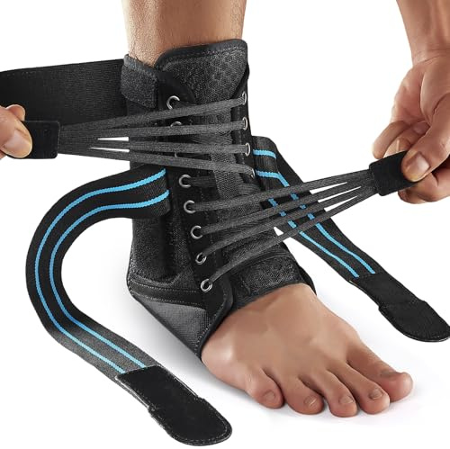 AGPTEK Ankle Support Brace Detachable Splints & Elastic Lacing for Basketball, Running, Gym, Post-Sprain Recovery, Fits in Shoes