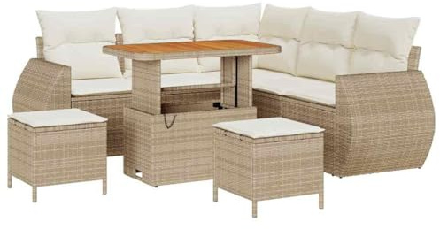 vidaXL Gartensofa-Set 8 pcs Beige Poly-Rattan, Garten und Terrasse, robuster modularer Stil, Loungemöbelset, Rattansofa, Akazienholz, wetterfest