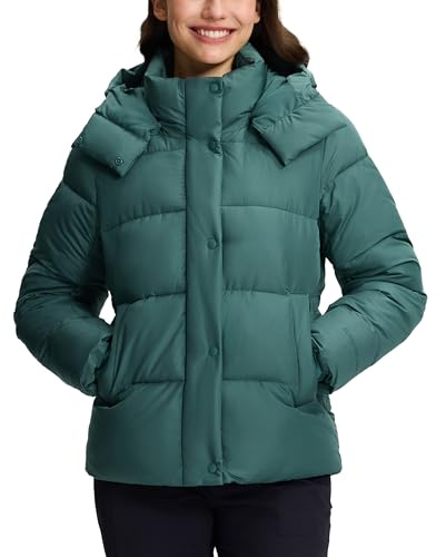 Pioneer Camp Giacca invernale da donna, calda trapuntata, antivento e impermeabile, con cappuccio rimovibile e vita regolabile, leggera e calda per sci, escursioni, campeggio, Sagebrush Green, S