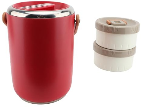 WPKD BLUEIY Récipient alimentaire isotherme en acier inoxydable 304 de 2 L, empilable, portable, avec couvercles ED pour adultes, rouge, boîte à déjeuner thermique