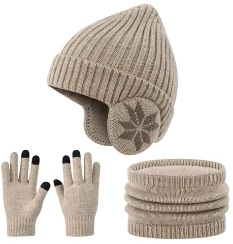 Invierno Set de Bufanda, Gorro y Guantes para Niña Niño Beige-B