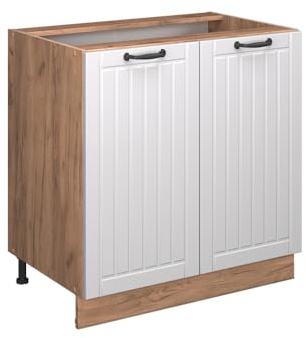 Vicco Küchenunterschrank Fame-Line, Weiß Landhaus, 80 cm | MDF-Front · Ohne Arbeitsplatte · Höhenverstellbare Füße · Metallgriffe · Soft-Close
