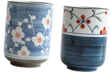 Garneck Tasse à Thé Japonaise Peinte 2 Pièces en Céramique