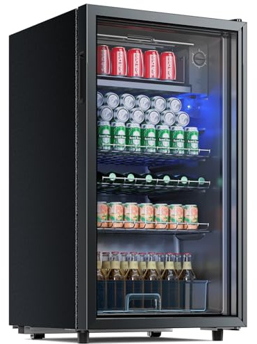 TRIUMPHKEY Professional Réfrigérateur à Boissons,85 Litres Minibar Vitré/Réfrigérateur,LED Bleues,Porte Entièrement Vitrée 4 étagères et,Pour Les Boissons Non Alcoolisées,La Bière et Le Vin Nevera
