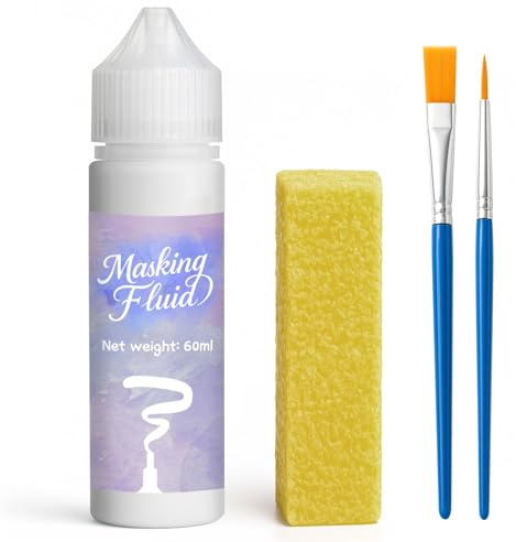 1DFAUL 60ml Masking Fluid for Watercolor Painting, Art Watercolor Masking Fluid Precise White Space, Easy Peel-Off, Water Based Latex, for Artists, Beginners, DIY Canvas Protection (White)
