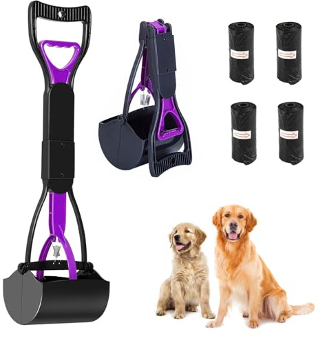 chiquieray Pet Pooper Scooper Set, 60cm Foldable Dog Poop Scooper, Portable Poop Scoop Shovel with 4 Rolls Waste Bags