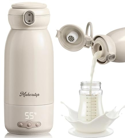 Calienta Biberones Portátil, 500ml, Calentador de Biberones para Bebés, calentar/mantener caliente/esterilizar, calentamiento rápido en 3 min, batería 10400mAh, para agua/leche/leche materna