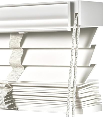 Wood indoor Window Blinds 2 Slats, 16 24 28 34 40 48 52 55 62 68 70 76 Cordless Horizontal Shades, Privacy Blackout Wooden Venetian Blind for Bedroom Bathroom Office(White)